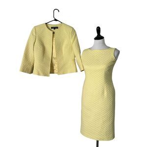 Albert‎ Nipon 2 Piece Set Dress and Blazer Womens 4 Yellow Textured Academia